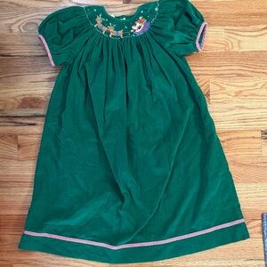 Vive La Fête Green Corduroy Santa Smocked Dress